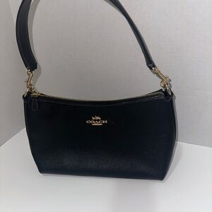 Coach Black Leather Shoulder Bag with Gold Accents